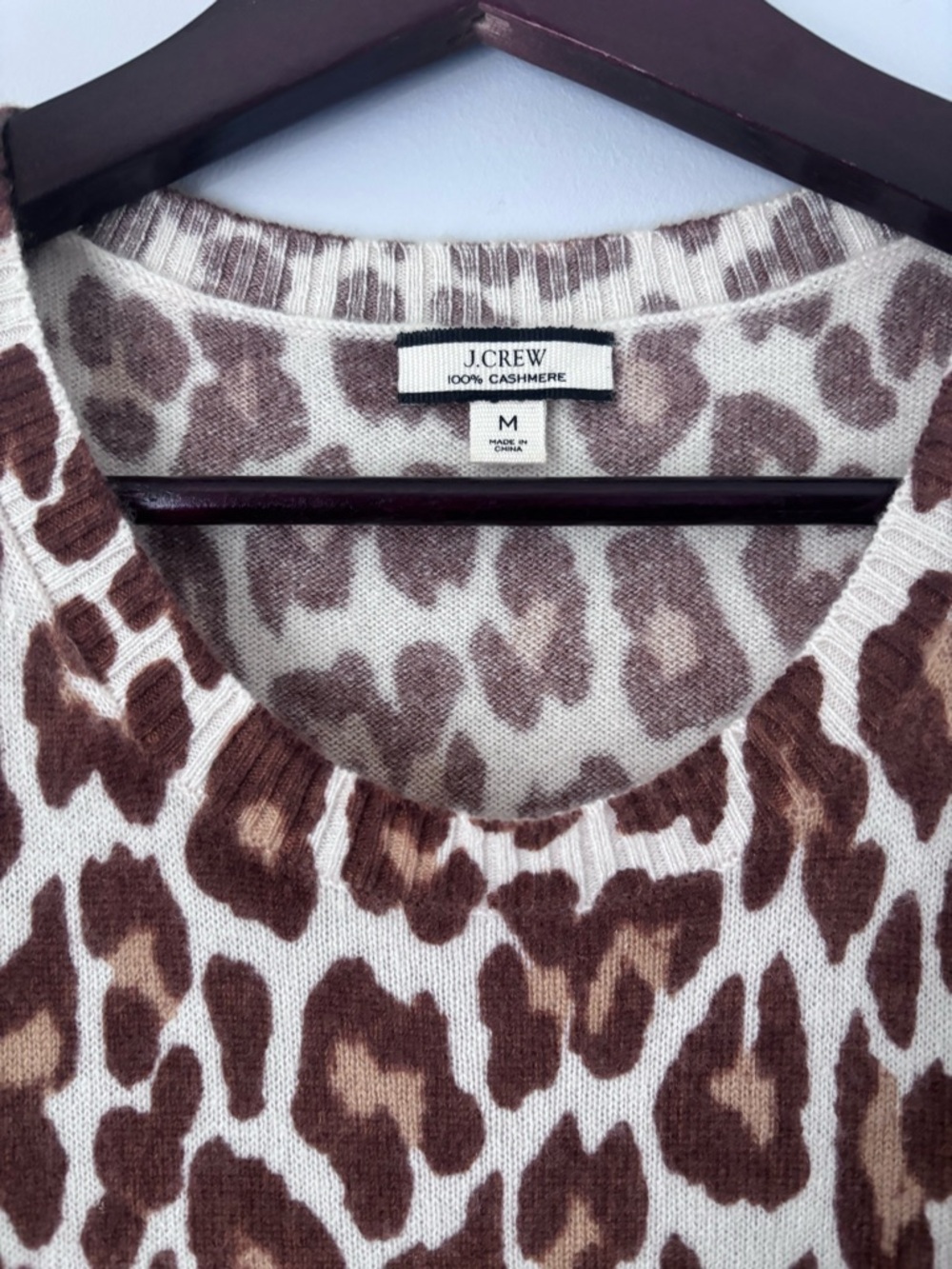 J. Crew Cream Leopard Cashmere Crewneck Sweater